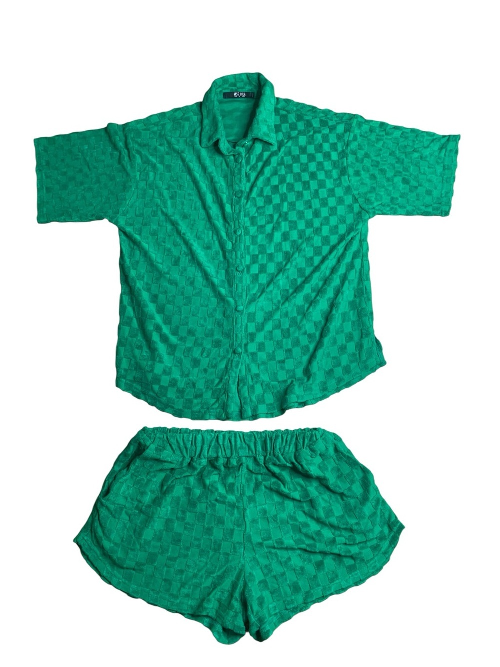 Miss Lola Green Checkered Two-Piece Short Set - Size S